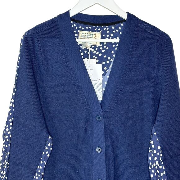 Sandrine Rose Polka Dot Oversized Mixed Media L/S Button Up Cardigan Women S NWT - Picture 4 of 9